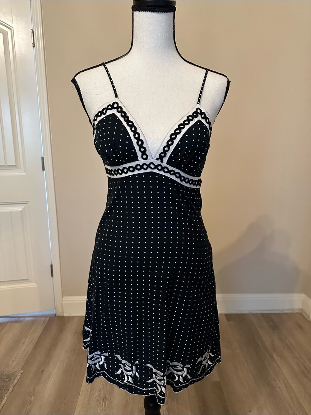 Charlotte Russe Black & White Polka Dot Spaghetti Strap Mini Dress
